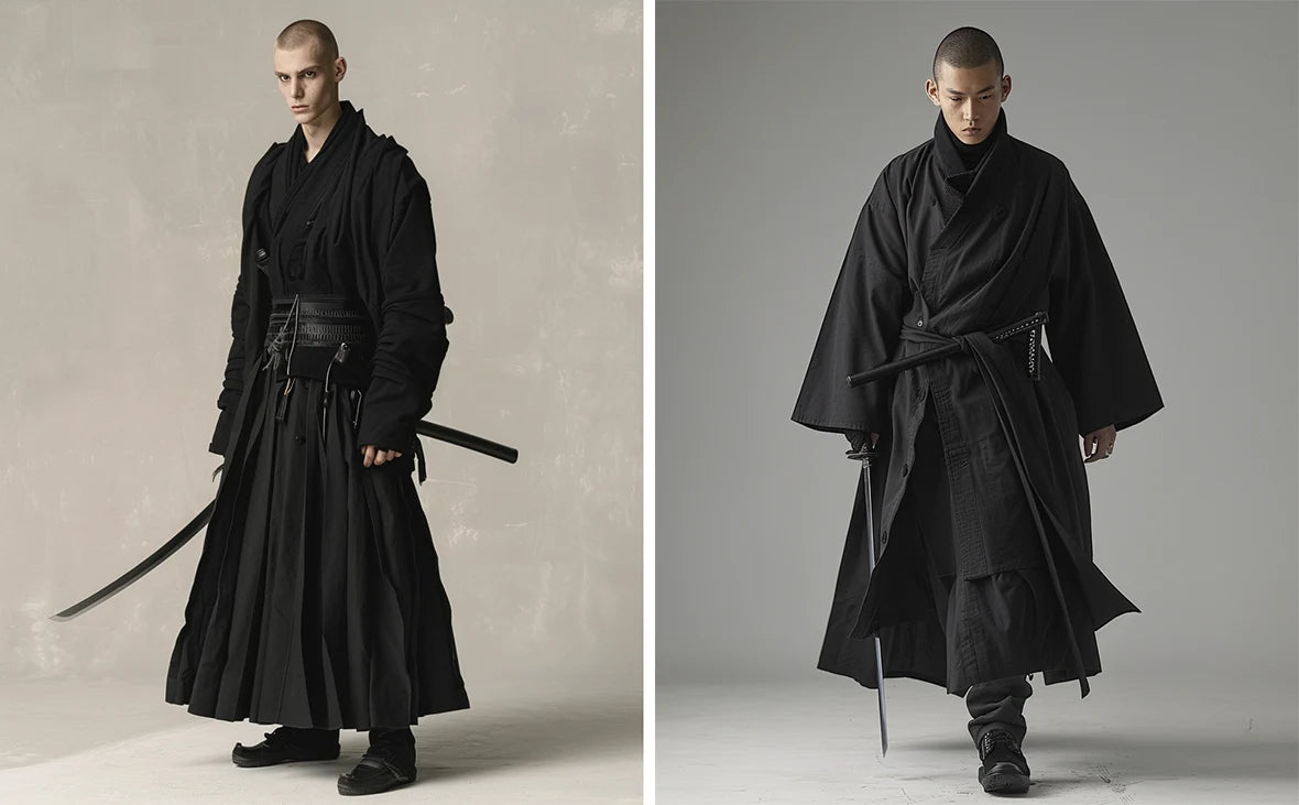 2 men wearing hakama style pants