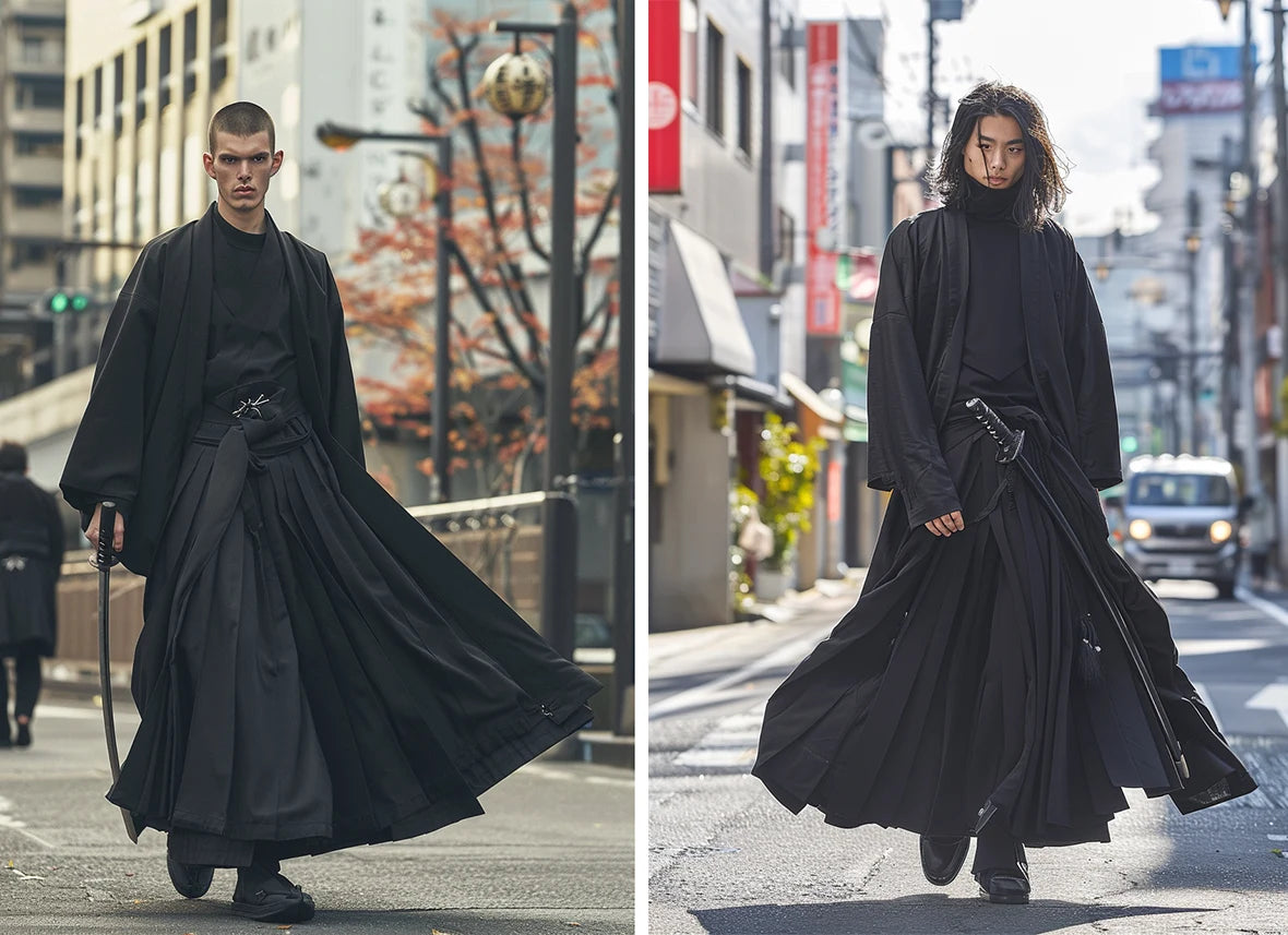 two men in hakama pants modern