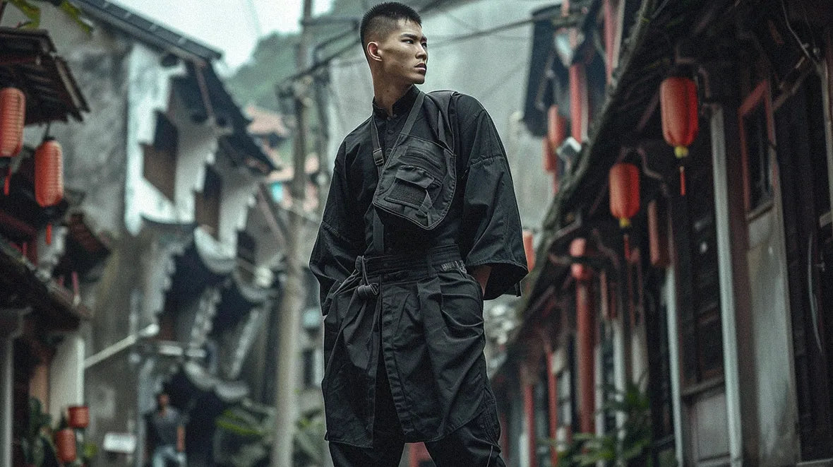 asian man in Black hakama pants