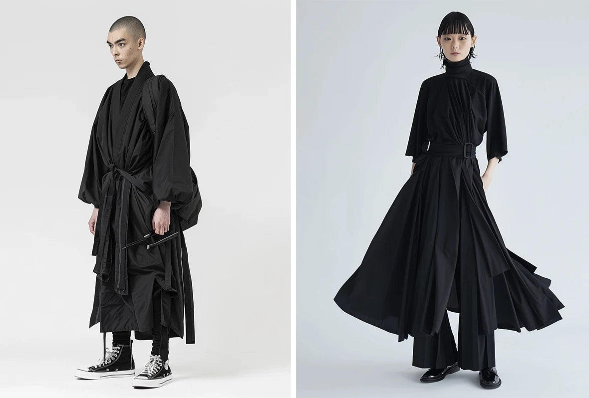 a man and a woman in hakama pants fashion