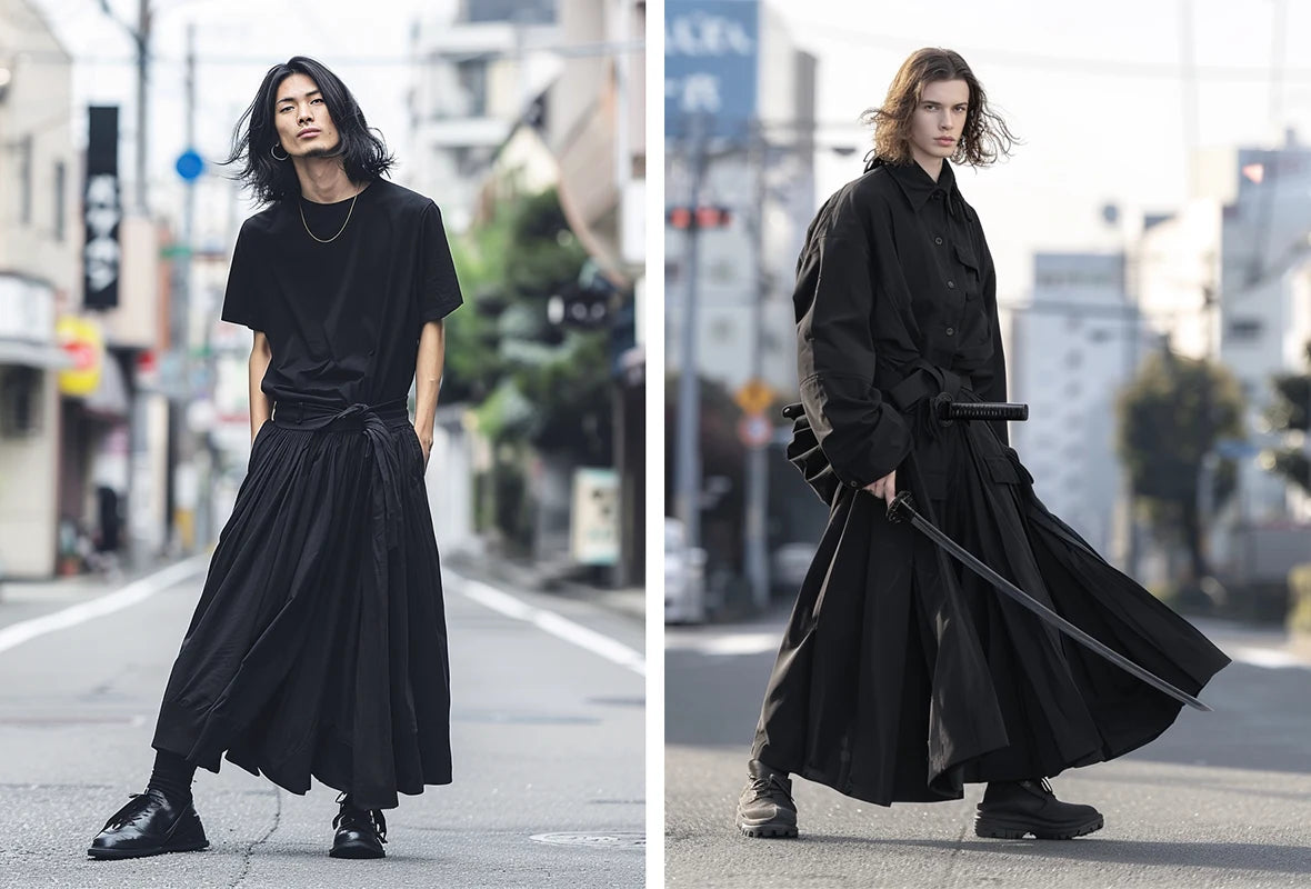 two men in casual hakama pants