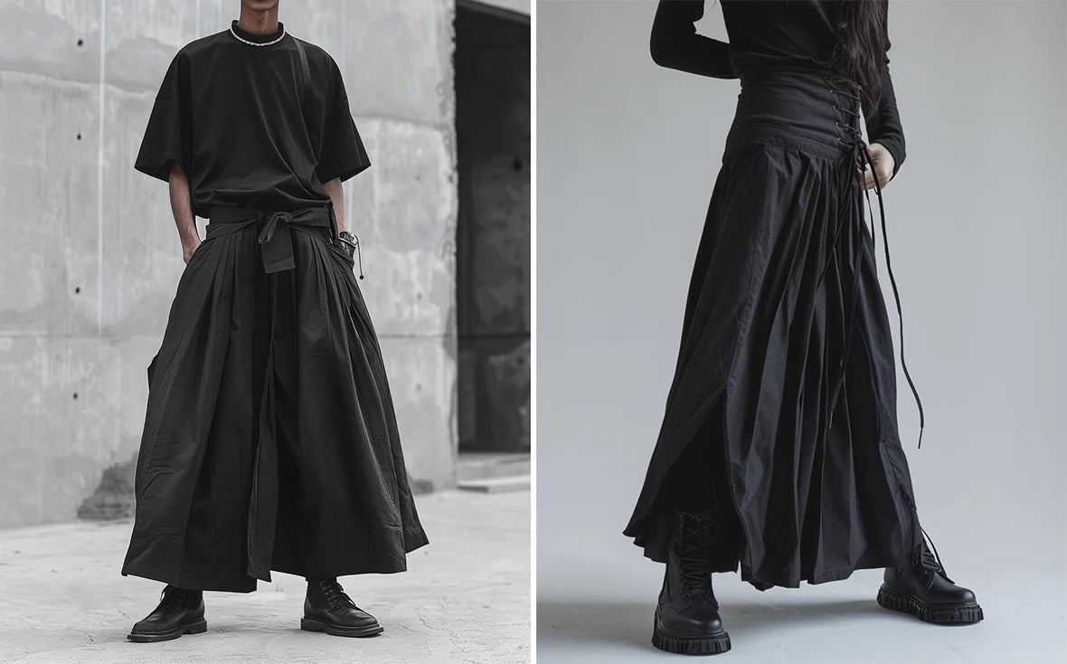 two black hakama pants