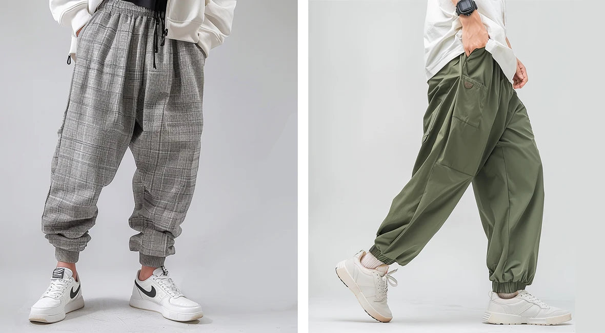 harem pants grey and green