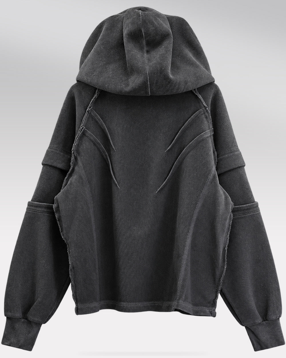 Layered Hoodie "Roy", Black, entire hoodie rear view