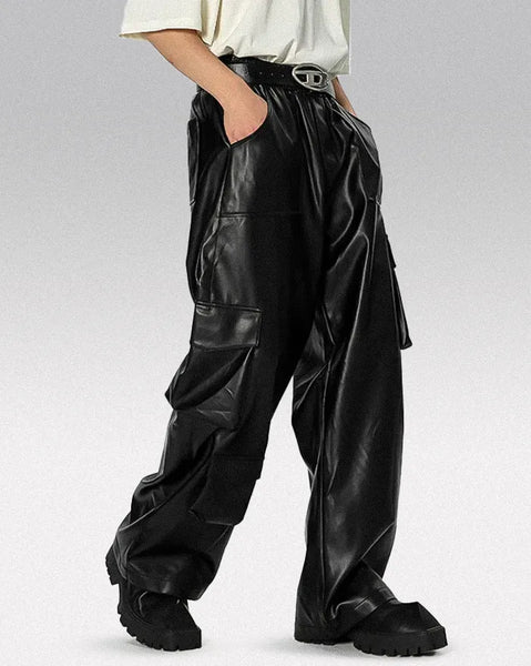 パンツ FULL OF SSUN CIRCLE CARGO LEATHER PANTS Men's pu leather pants 