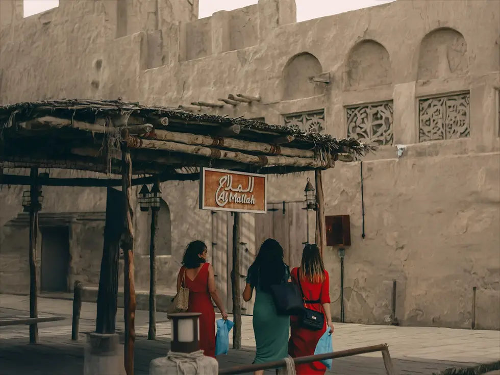 women walking in an old city