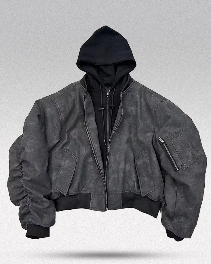 ジャケット・アウター Vintage leather tech hoodie jacket Y2K Vintage leather tech hoodie jacket Y2K