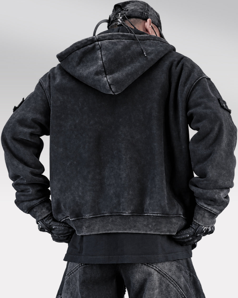 Oversized zip up hoodie "Atomi", Black, rear worn view