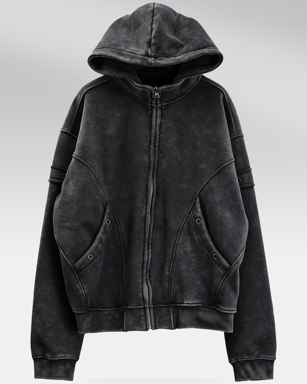 Oversized zip up hoodie "Atomi", Black, entire hoodie front view