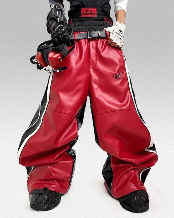 Pu Leather Wide Leg Pants ’Ulpha’ - Red / XS