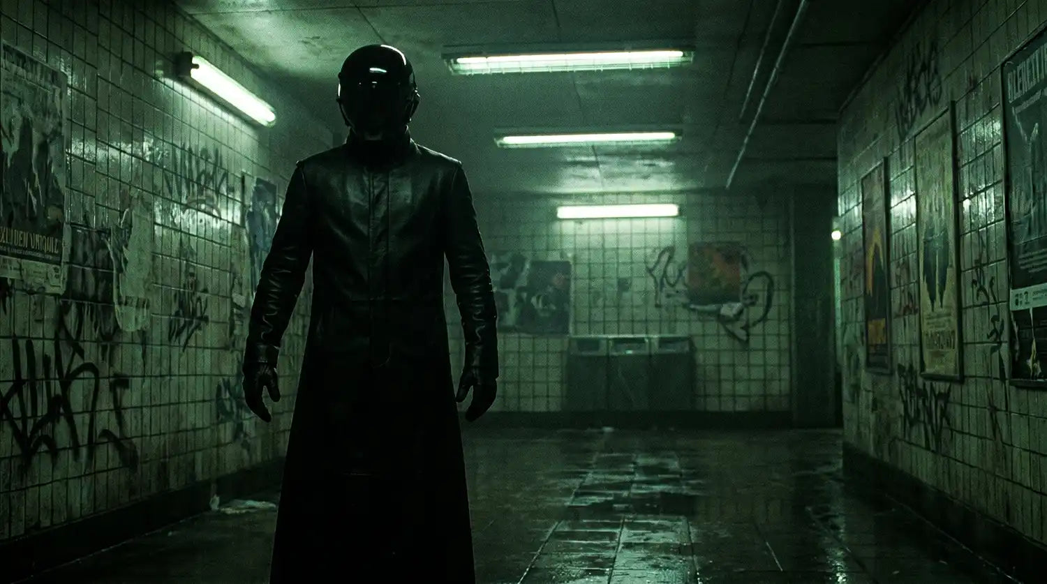 man in techwear outfit in a movie