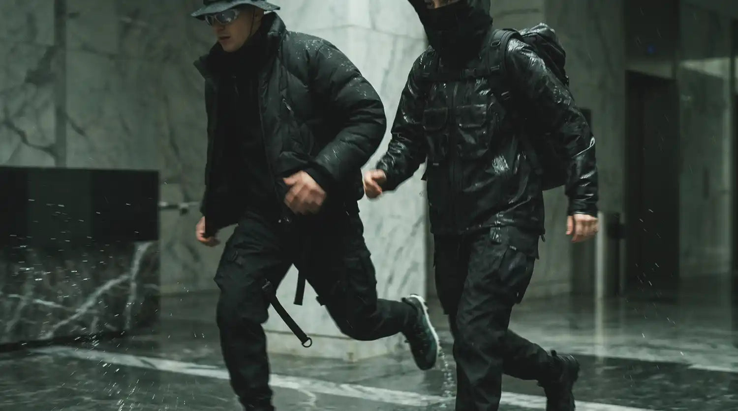 2 men in techwear live action
