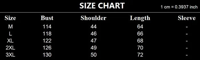 Techwear Vest "Yashio" size chart