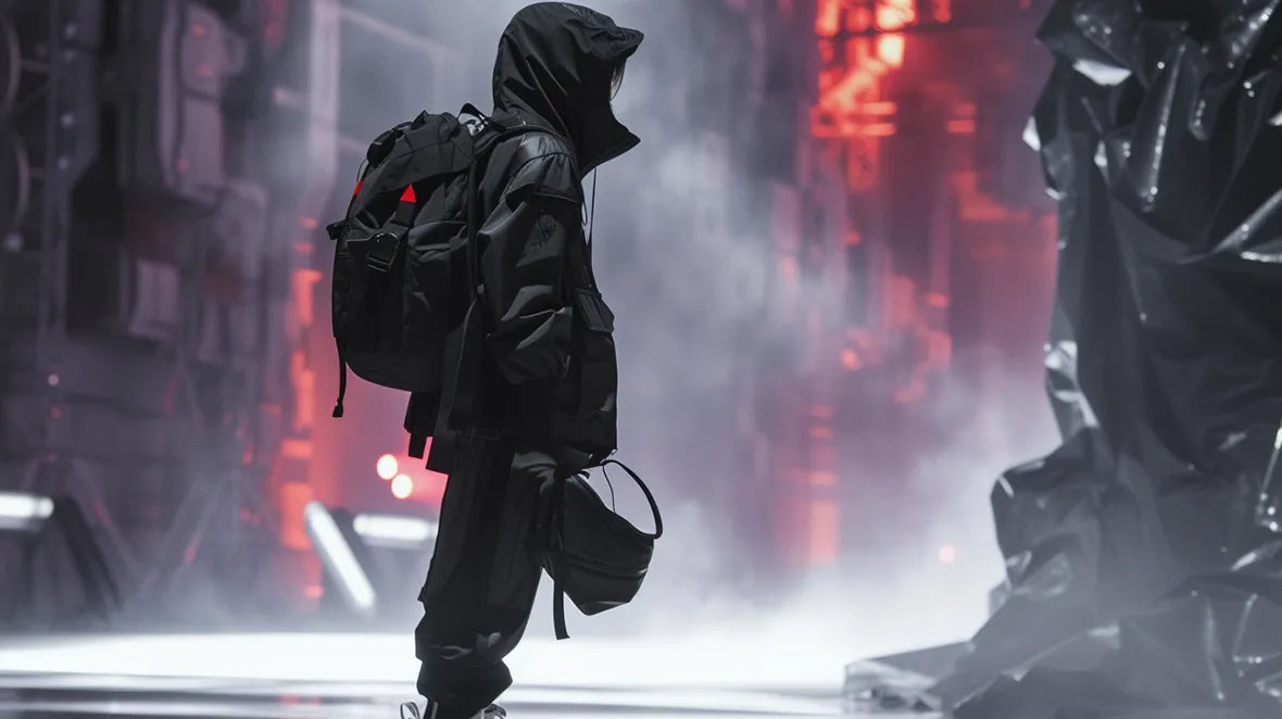 man wearing a techwear aesthetic outfit