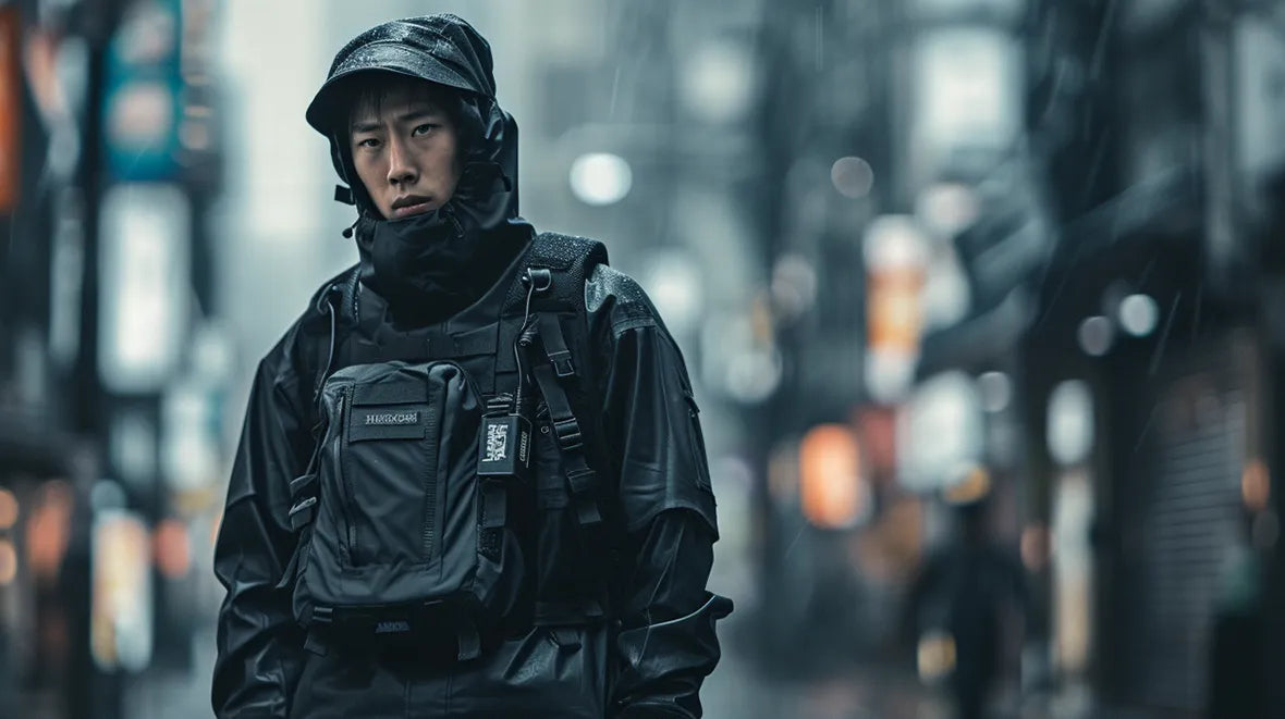 asian man in techwear outfit