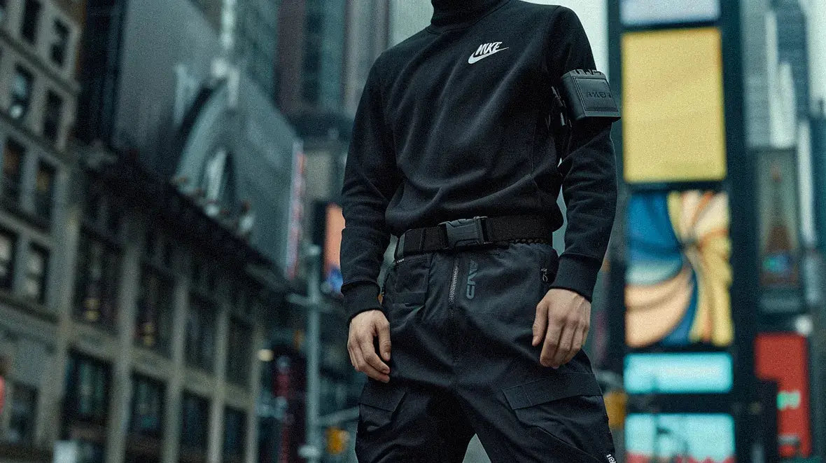 man in techwear outfit with a techwear belt