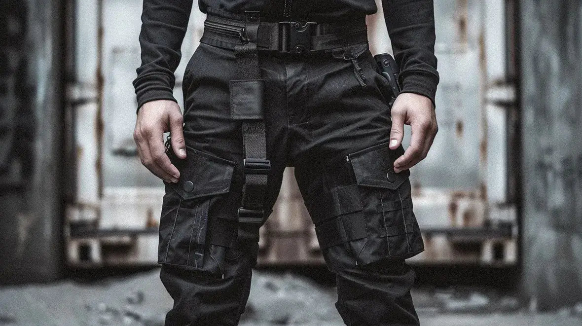 man in techwear outfit wearing a tactical belt