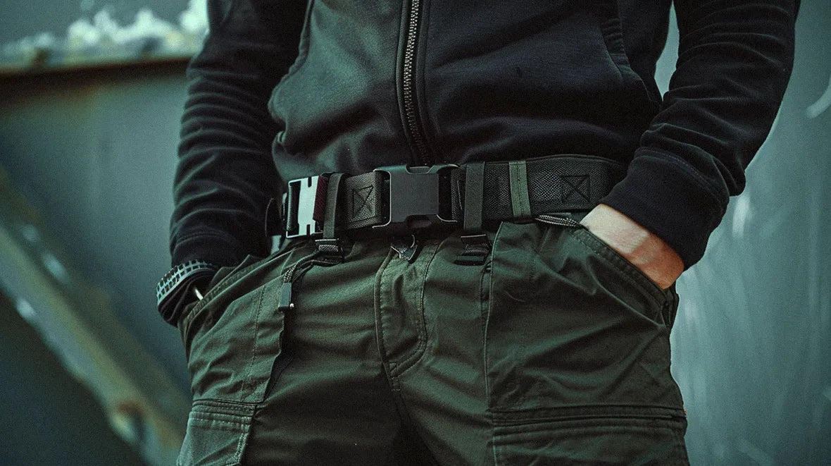 a man wearing a techwear belt