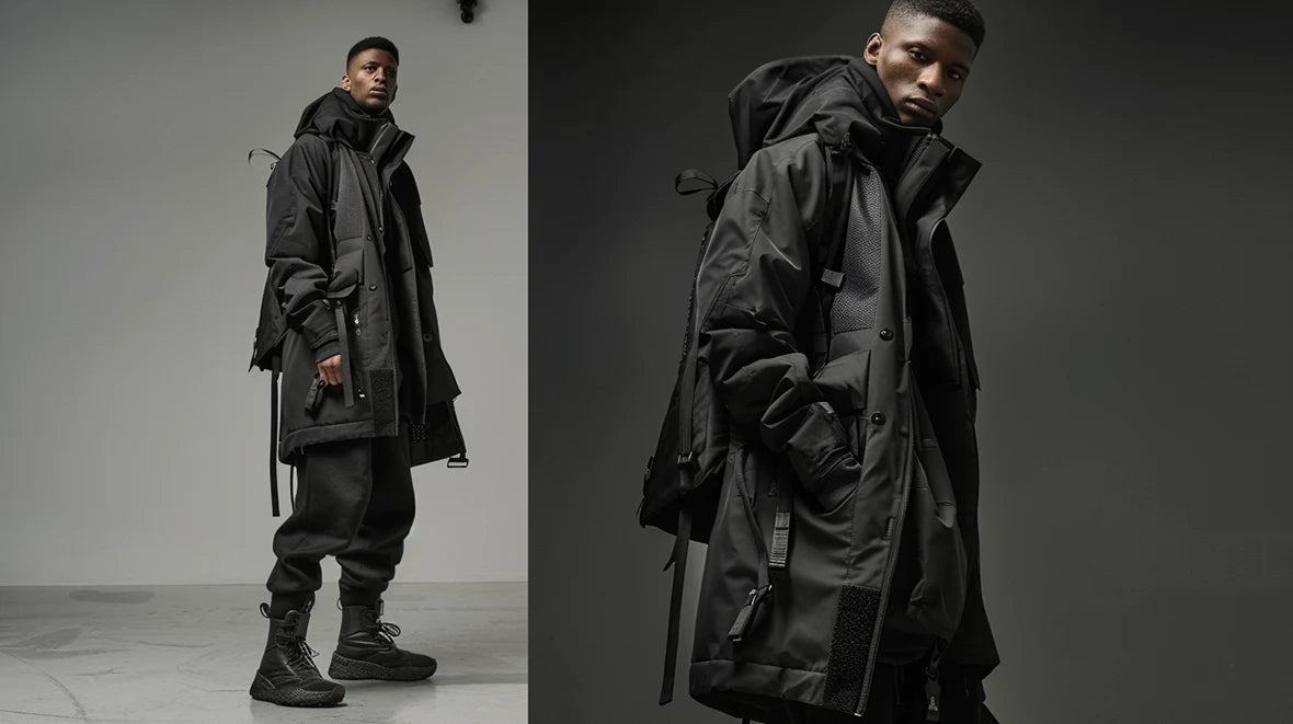 a black man in casuan techwear outfit