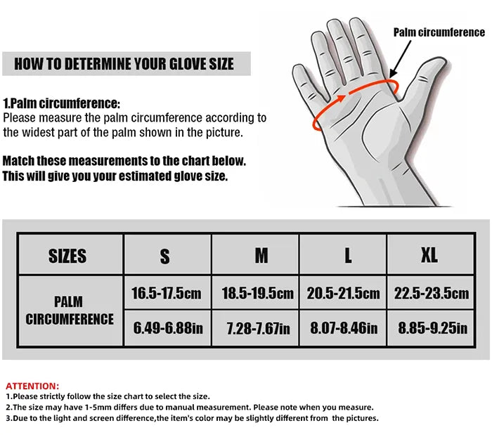 Techwear Fingerless Gloves "Sago" size chart