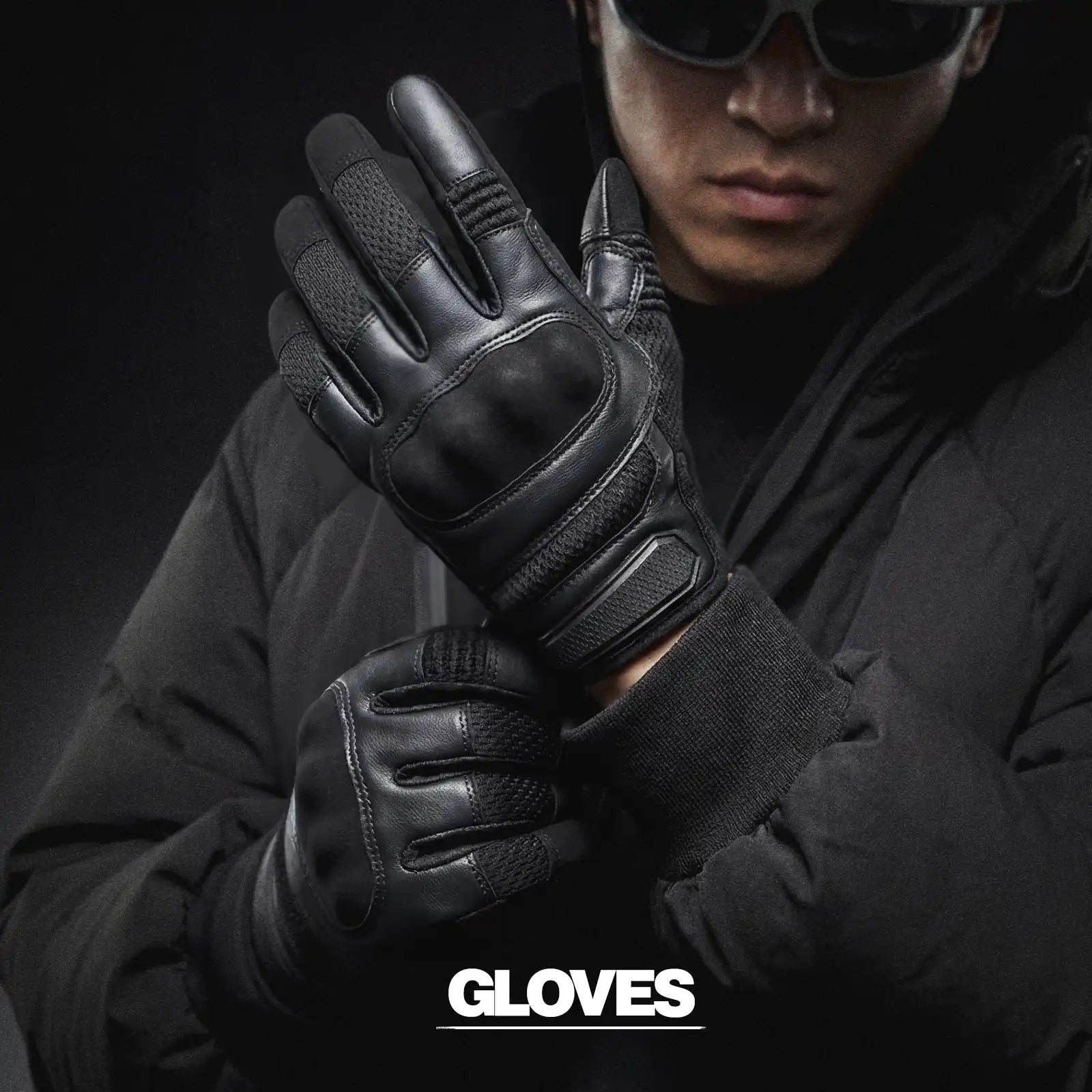 man wearing techwear gloves