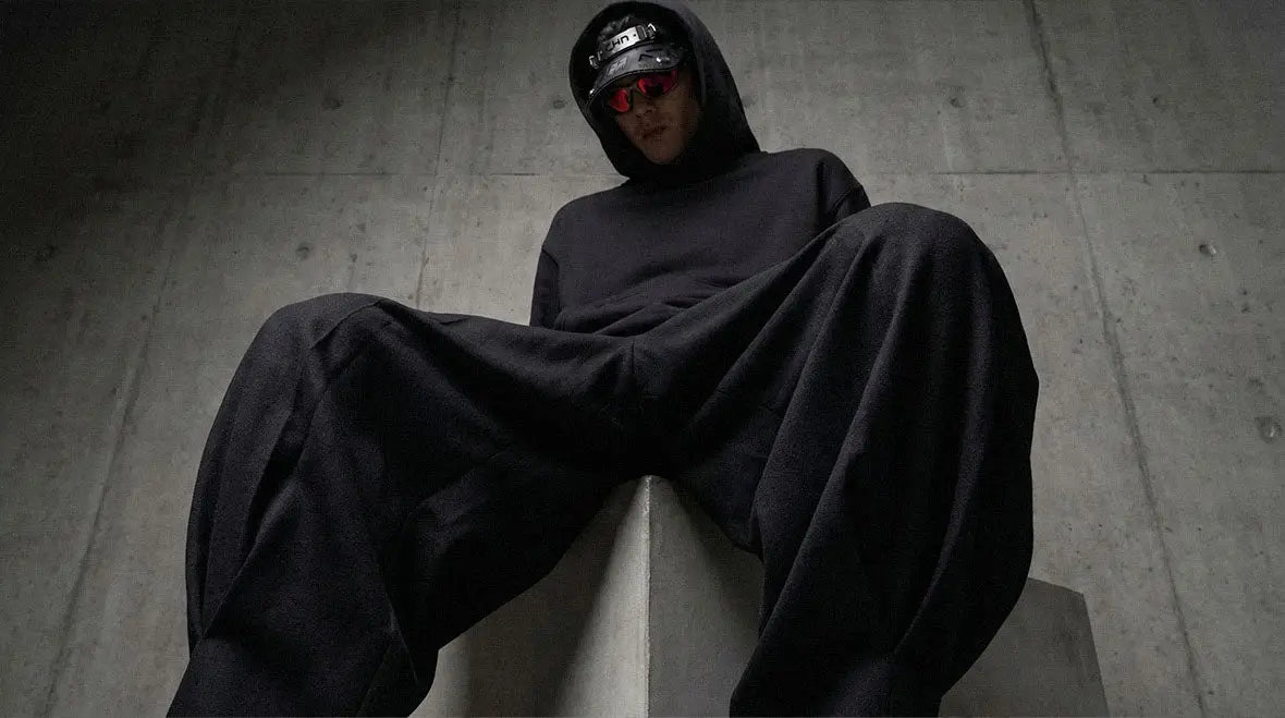 Techwear hat close-up detail, technical fabric and structured brim