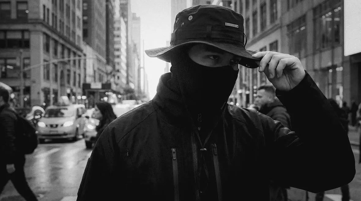 Urban techwear hat worn in dark street aesthetic