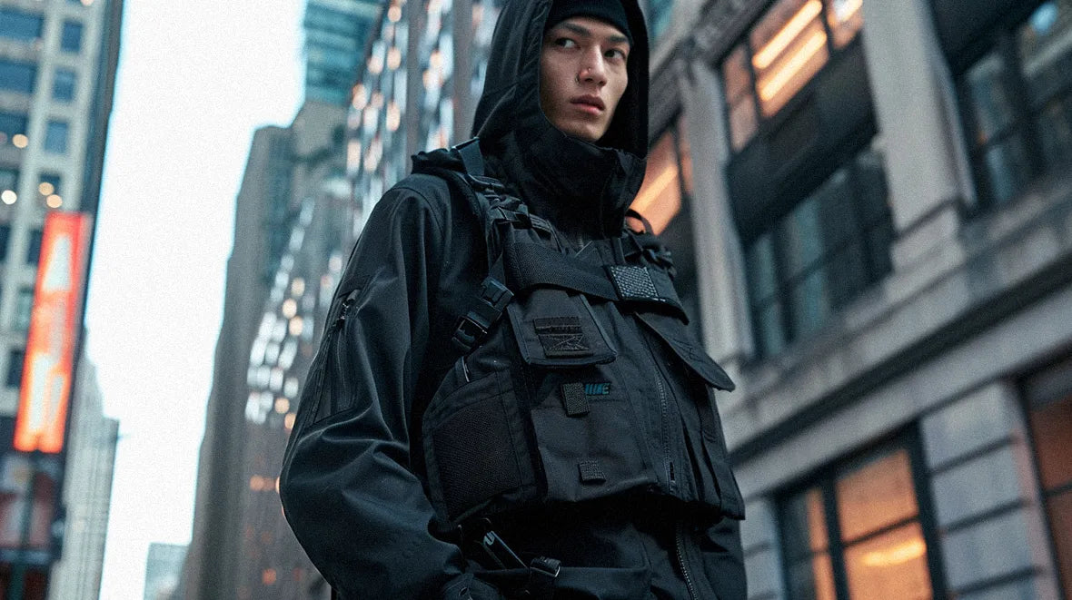 man in black techwear outfit