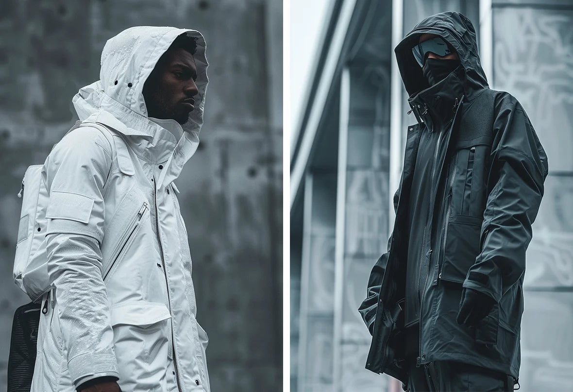 2 man wearing a techwear parka