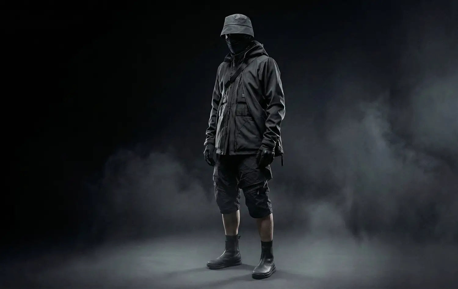 man in black techwear outfit