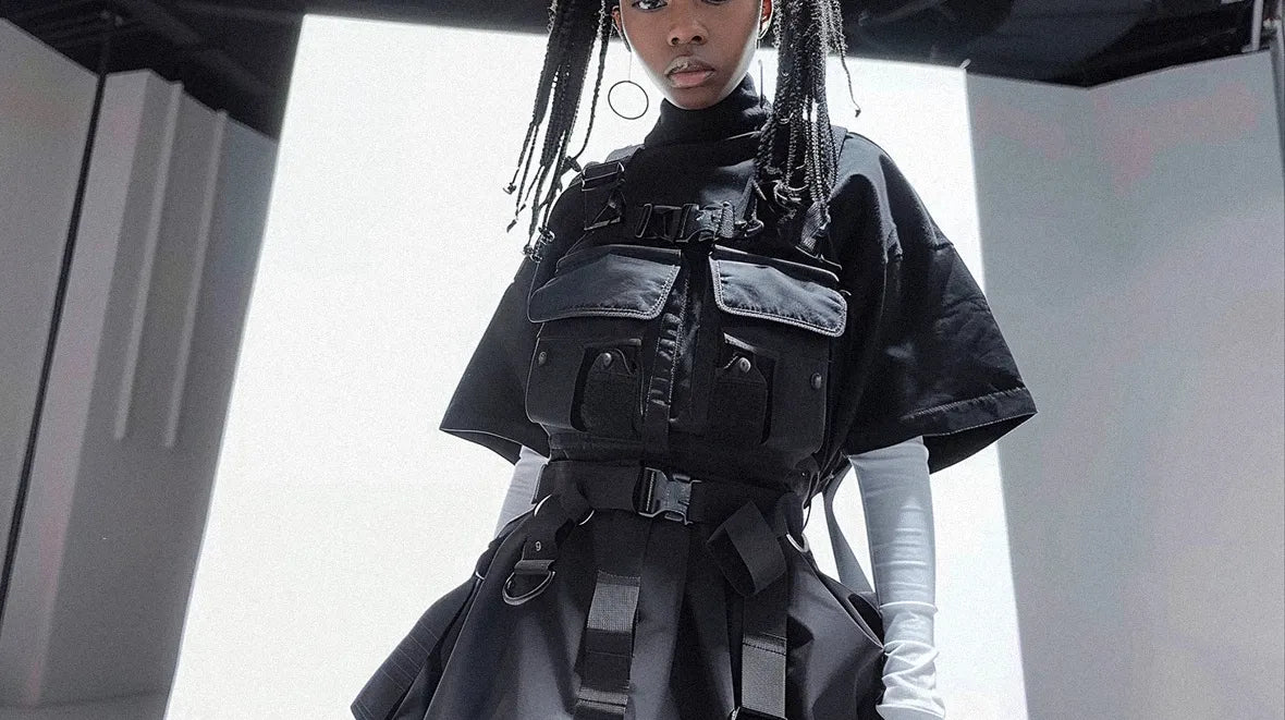 a black girl wearing a Techwear Skirt