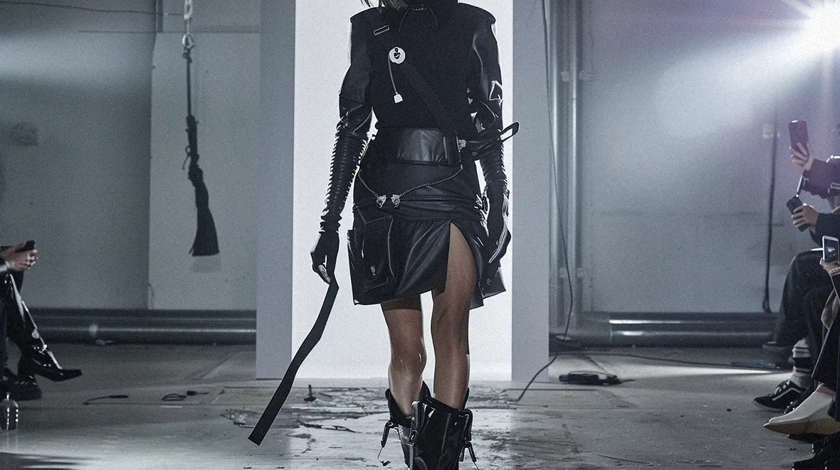 woman wearing a stylish techwear skirt