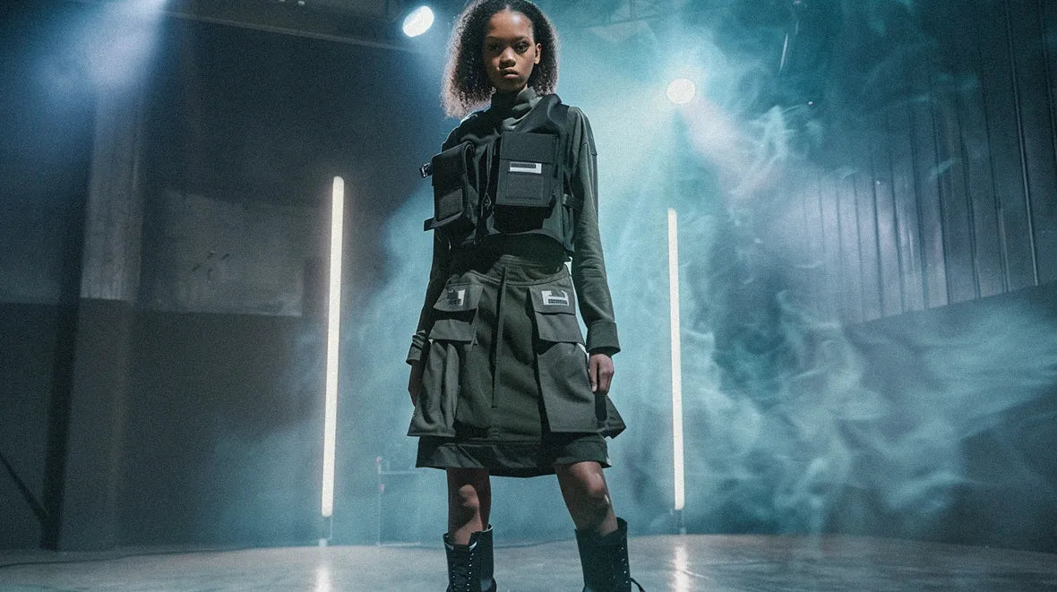 black girl wearing a techwear skirt