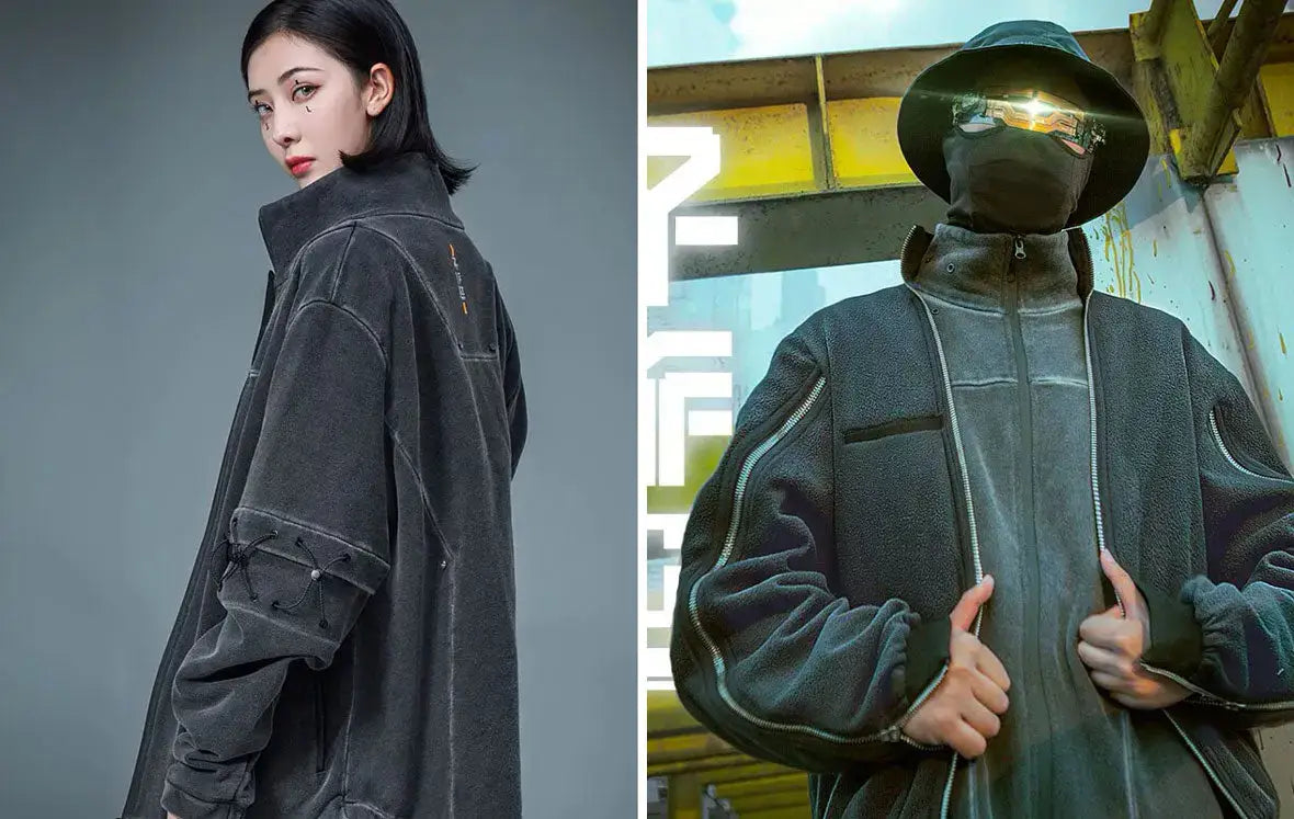 a man and a woman in techwear clothes