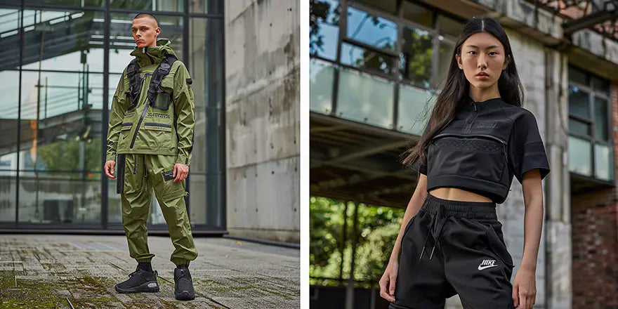 a man and a woman in techwear outfit