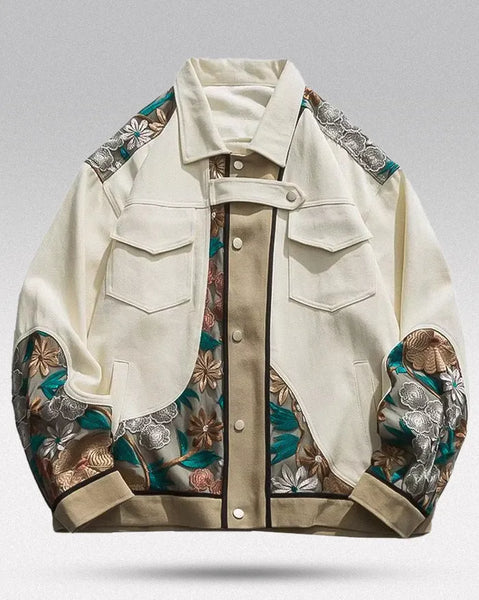 ジャケット・アウター CHECK EMBROIDERY NO COLLAR JACKET vintage-floral-jacket-nohe-m-