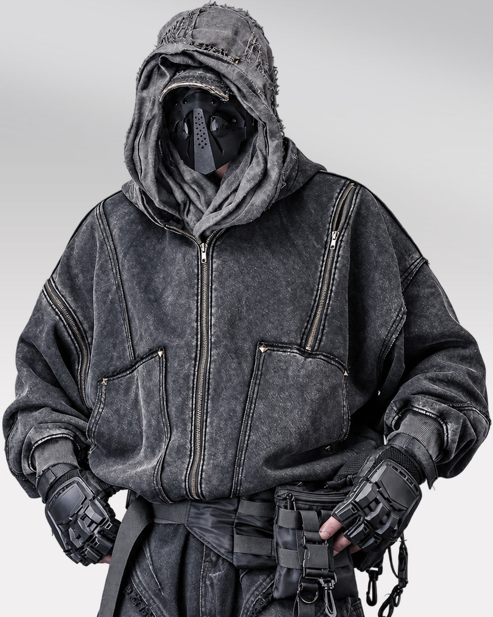 Vintage hoodie "Yosu" in black, relaxed front pose