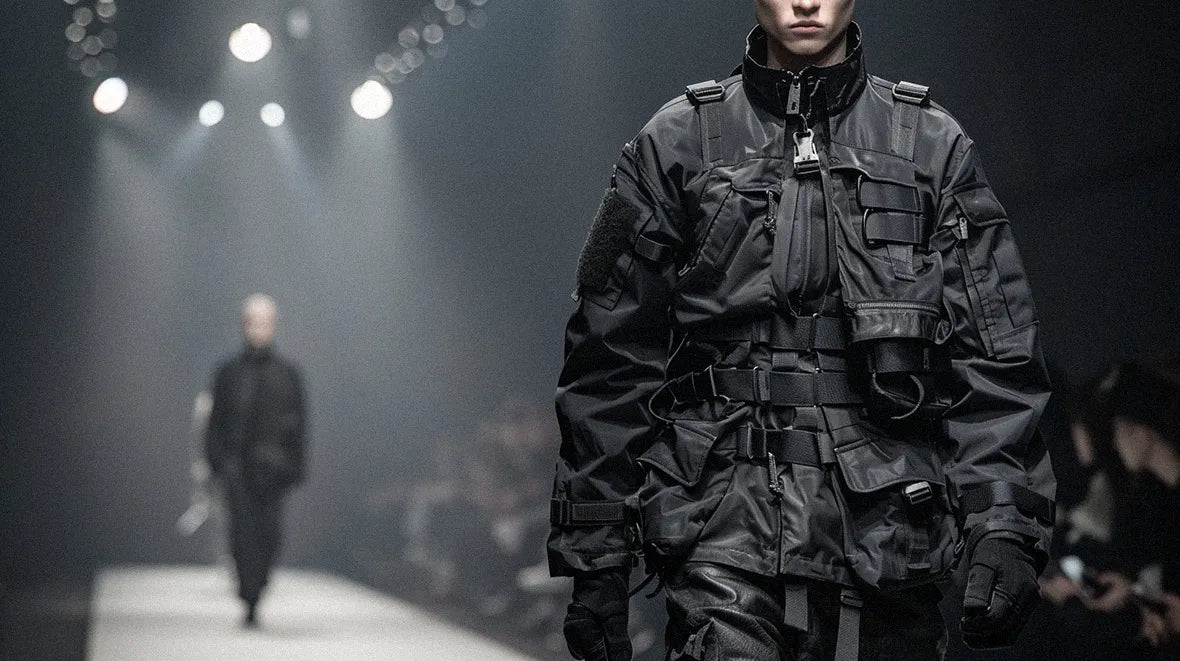 man in Warcore fashion runway