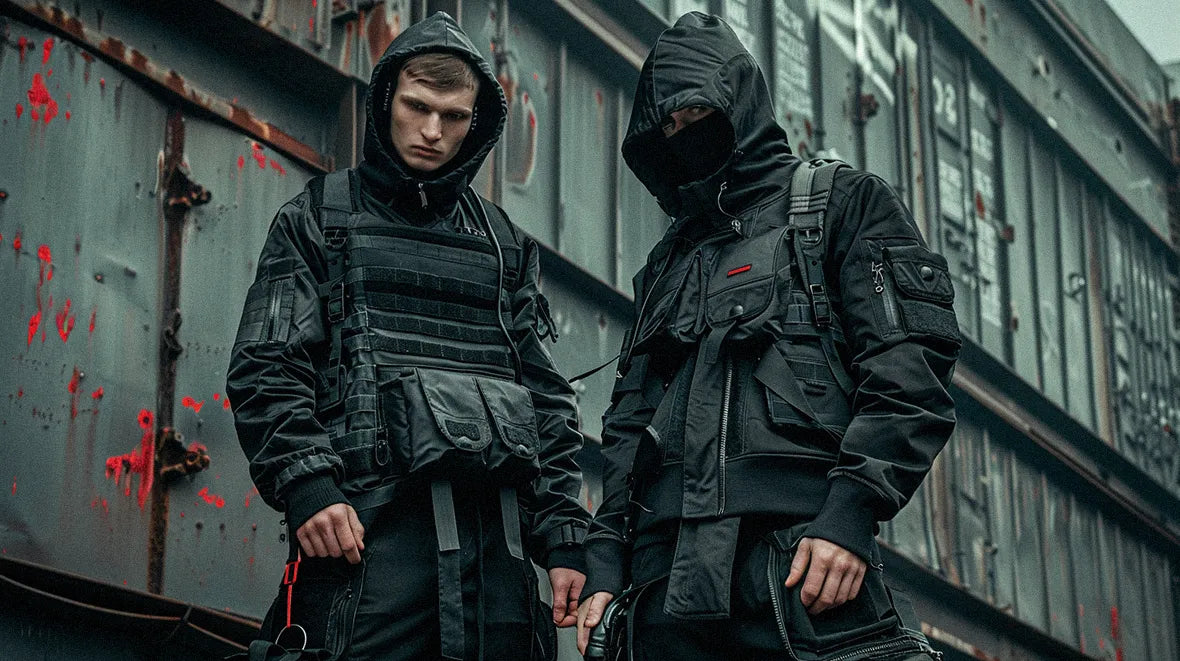 two men wearing warcore clothing