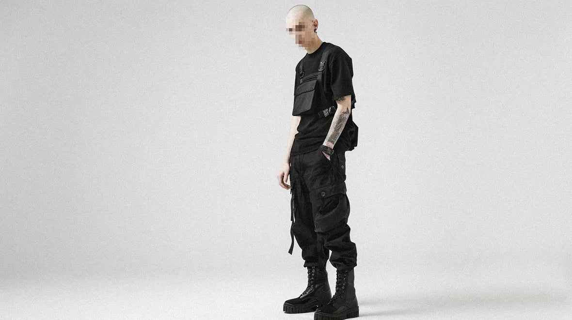 a bald man in warcore outfit