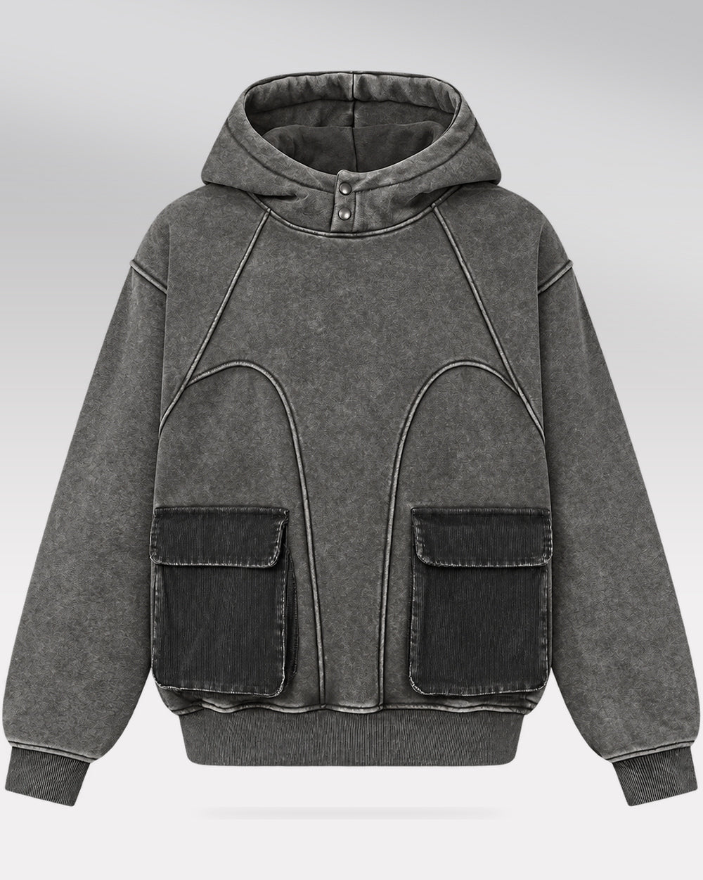 Washed Hoodie "Kiryu", gray isolated front view
