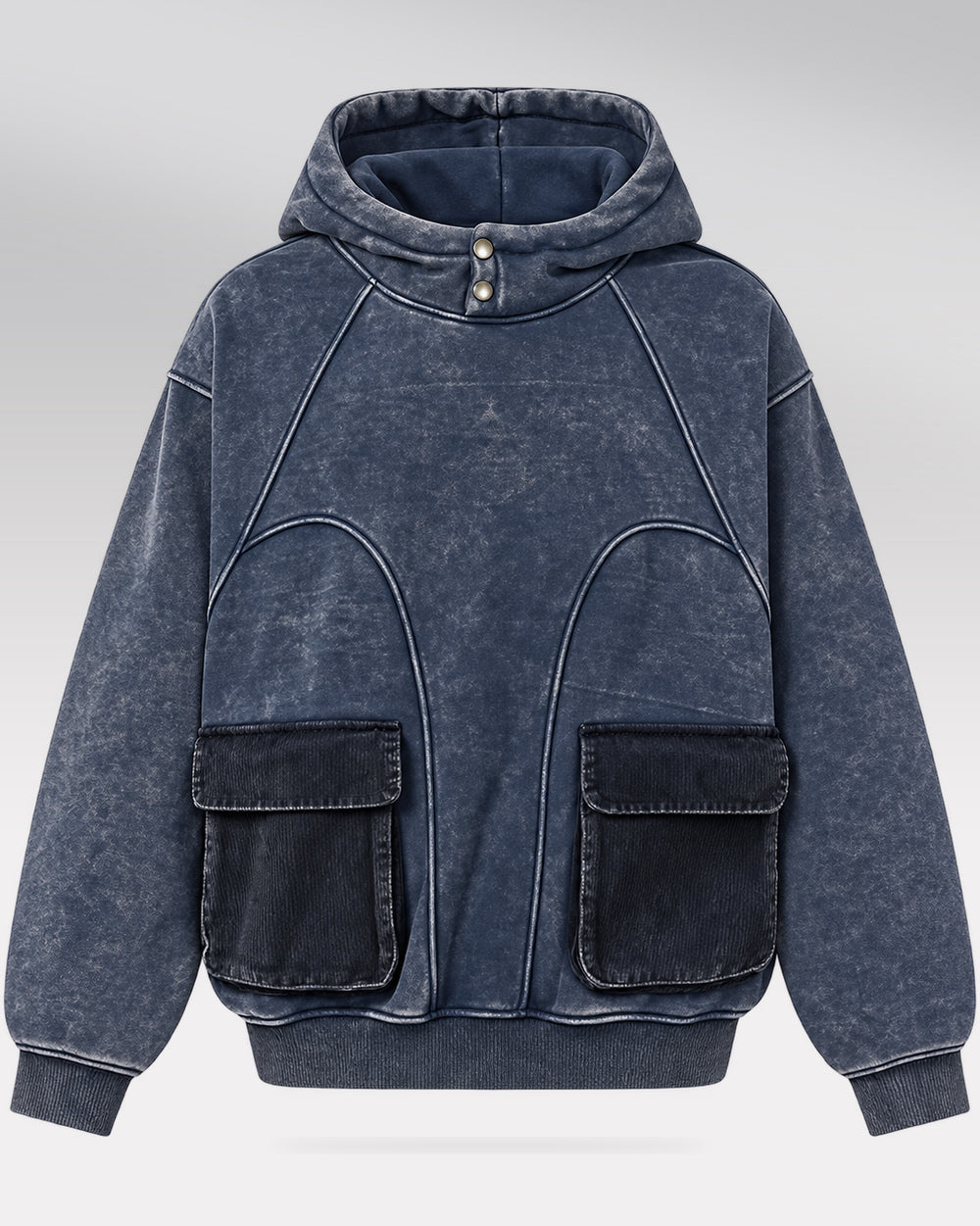 Washed Hoodie "Kiryu", blue isolated front view
