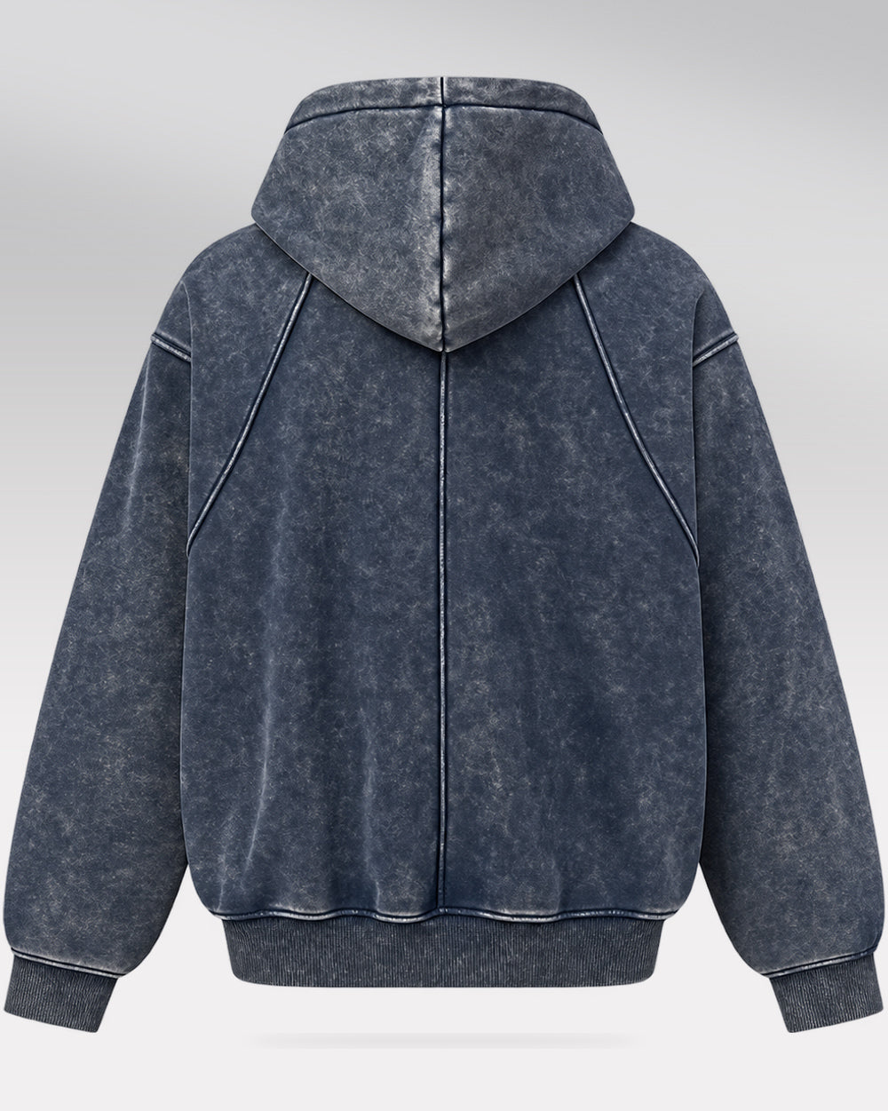 Washed Hoodie "Kiryu", blue isolated rear view