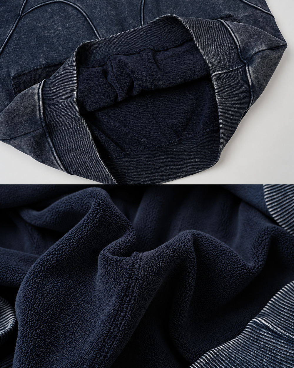 Washed Hoodie "Kiryu", blue interior and fabric texture details