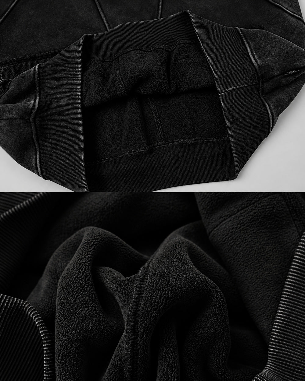 Washed Hoodie "Kiryu", black interior and fabric texture details