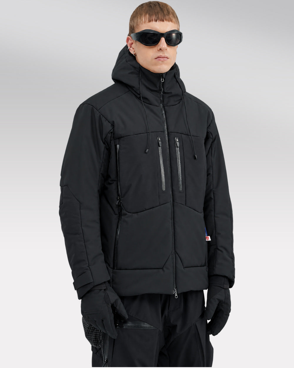 Waterproof Puffer Jacket Hinohe in black - hood-down front view