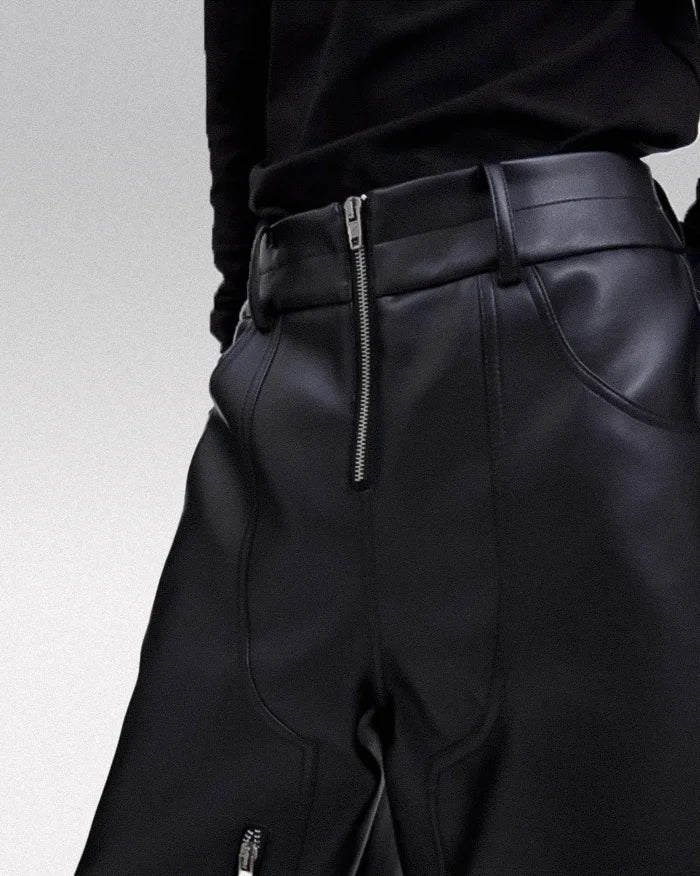 Wide leg leather cargo pants ’Kawashi’ - TECHWEAR STORM™