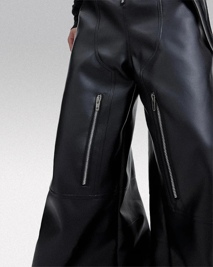 Wide leg leather cargo pants ’Kawashi’ - TECHWEAR STORM™