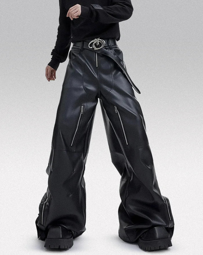 Wide leg leather cargo pants ’Kawashi’ - TECHWEAR STORM™