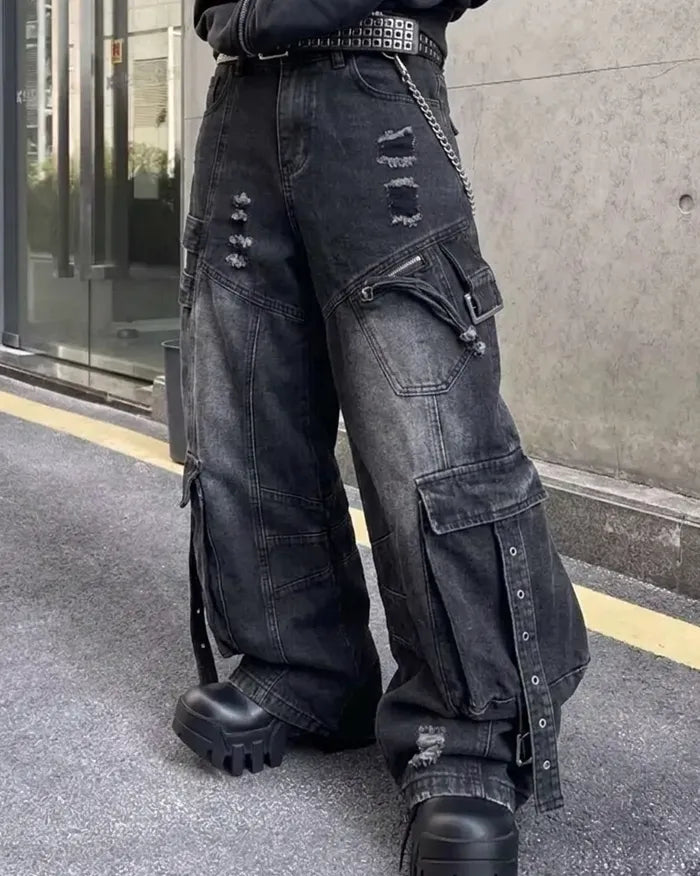 Y2k aesthetic jeans ’Hakusan’ - Black / S